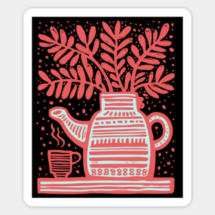 Cozy Coffee Pot Still Life Linocut Magnet