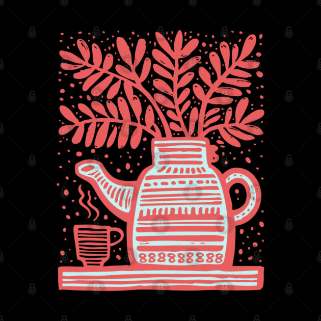Cozy Coffee Pot Still Life Linocut by TuncGK