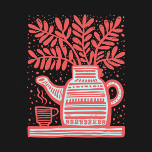 Cozy Coffee Pot Still Life Linocut T-Shirt