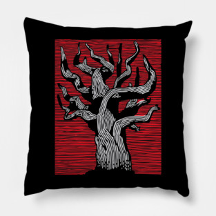Stark Twisted Tree Graphic Art | Linocut Craft Pillow