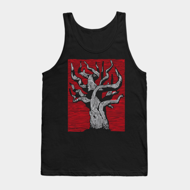 Stark Twisted Tree Graphic Art | Linocut Craft Tank Top by TuncGK