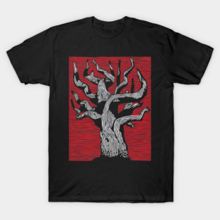 Stark Twisted Tree Graphic Art | Linocut Craft T-Shirt