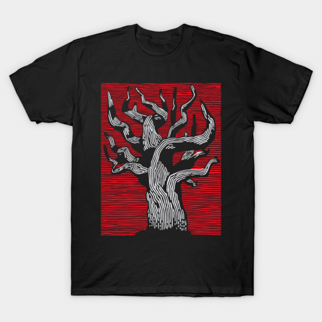 Stark Twisted Tree Graphic Art | Linocut Craft T-Shirt by TuncGK