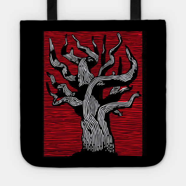 Stark Twisted Tree Graphic Art | Linocut Craft Tote by TuncGK