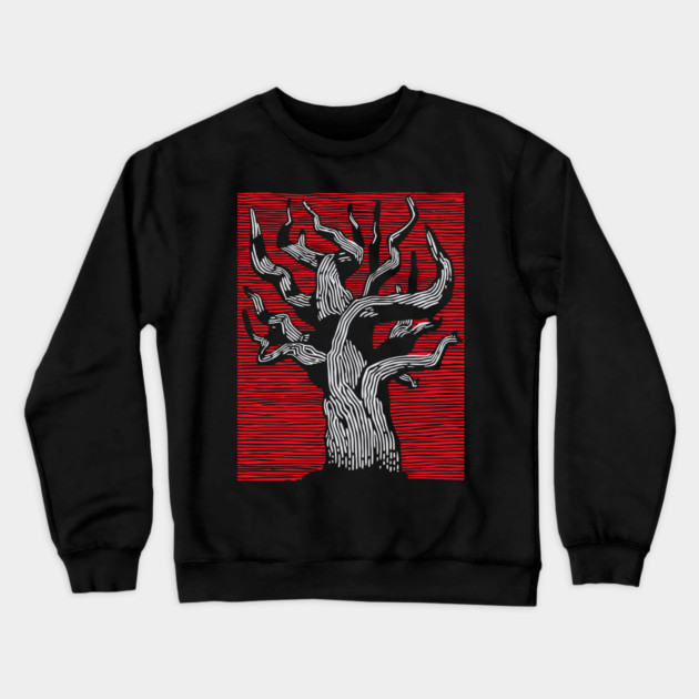 Stark Twisted Tree Graphic Art | Linocut Craft Crewneck Sweatshirt by TuncGK