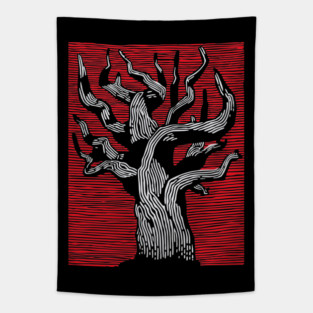 Stark Twisted Tree Graphic Art | Linocut Craft Tapestry