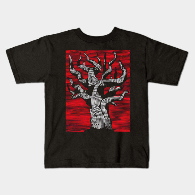 Stark Twisted Tree Graphic Art | Linocut Craft Kids T-Shirt by TuncGK