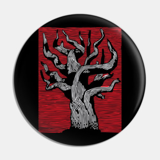 Stark Twisted Tree Graphic Art | Linocut Craft Pin