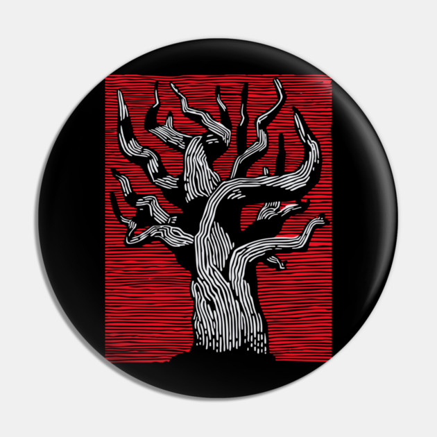 Stark Twisted Tree Graphic Art | Linocut Craft Pin by TuncGK