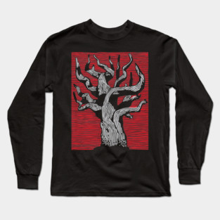 Stark Twisted Tree Graphic Art | Linocut Craft Long Sleeve T-Shirt