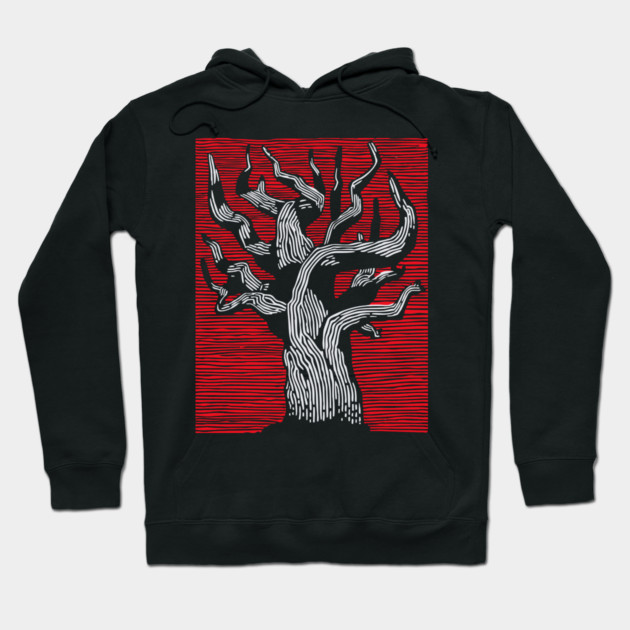Stark Twisted Tree Graphic Art | Linocut Craft Hoodie by TuncGK