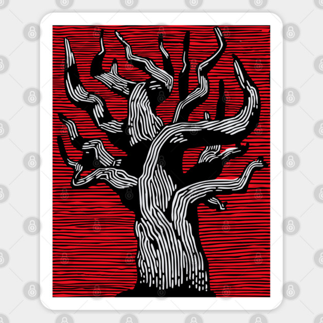 Stark Twisted Tree Graphic Art | Linocut Craft Sticker by TuncGK