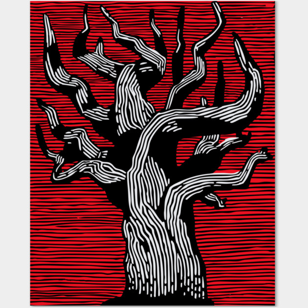 Stark Twisted Tree Graphic Art | Linocut Craft Wall Art by TuncGK