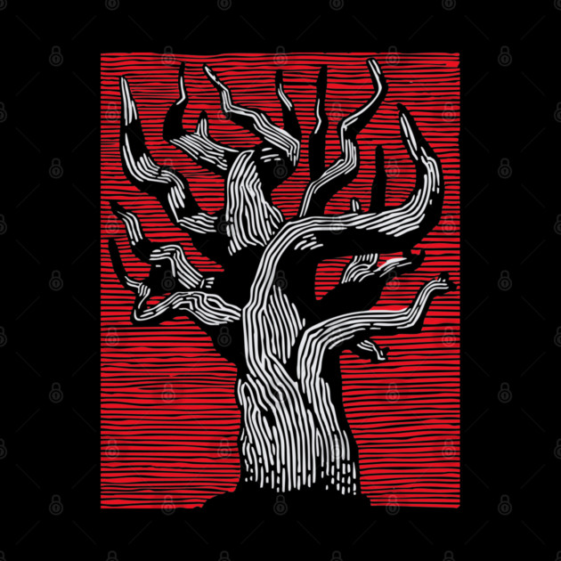 Stark Twisted Tree Graphic Art | Linocut Craft by TuncGK