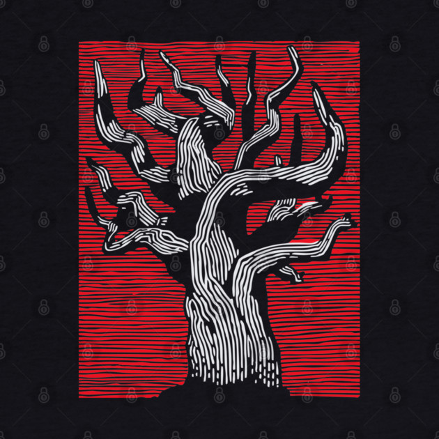 Stark Twisted Tree Graphic Art | Linocut Craft by TuncGK