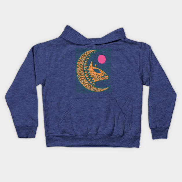 Crescent Moon Bat Linocut Art | Kids Halloween Kids Hoodie by TuncGK