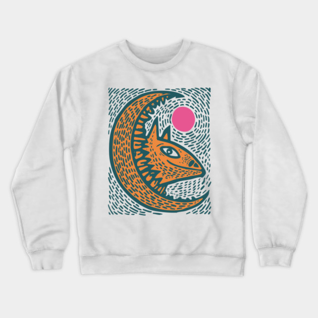 Crescent Moon Bat Linocut Art | Kids Halloween Crewneck Sweatshirt by TuncGK