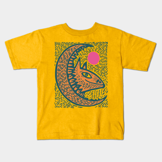 Crescent Moon Bat Linocut Art | Kids Halloween Kids T-Shirt by TuncGK