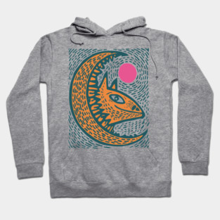Crescent Moon Bat Linocut Art | Kids Halloween Hoodie