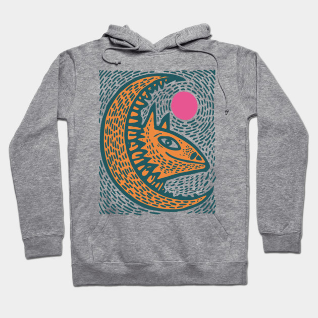 Crescent Moon Bat Linocut Art | Kids Halloween Hoodie by TuncGK
