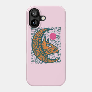 Crescent Moon Bat Linocut Art | Kids Halloween Phone Case