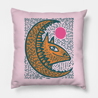 Crescent Moon Bat Linocut Art | Kids Halloween Pillow