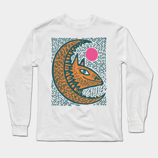 Crescent Moon Bat Linocut Art | Kids Halloween Long Sleeve T-Shirt by TuncGK