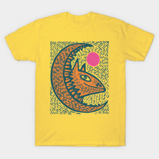 Crescent Moon Bat Linocut Art | Kids Halloween T-Shirt