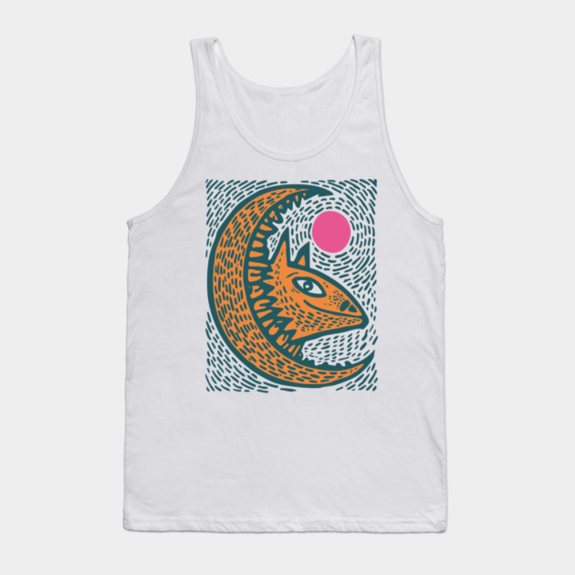 Crescent Moon Bat Linocut Art | Kids Halloween Tank Top by TuncGK