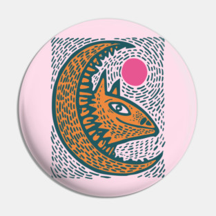 Crescent Moon Bat Linocut Art | Kids Halloween Pin