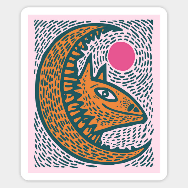 Crescent Moon Bat Linocut Art | Kids Halloween Magnet by TuncGK