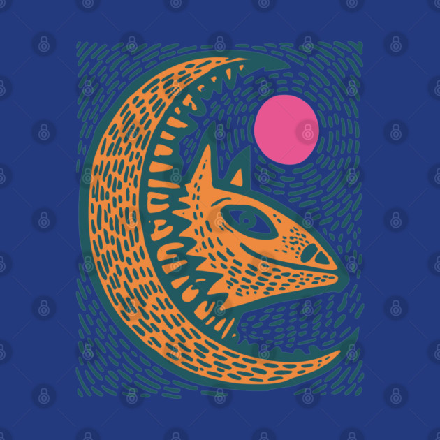 Crescent Moon Bat Linocut Art | Kids Halloween by TuncGK