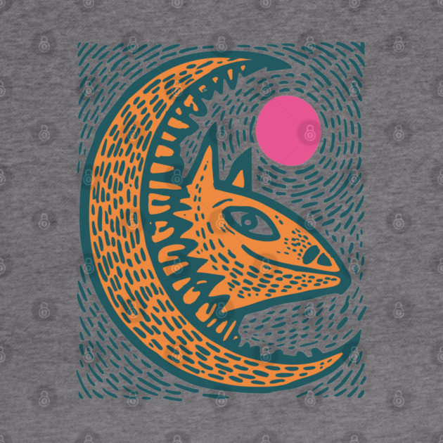 Crescent Moon Bat Linocut Art | Kids Halloween by TuncGK