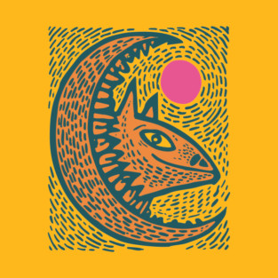 Crescent Moon Bat Linocut Art | Kids Halloween T-Shirt