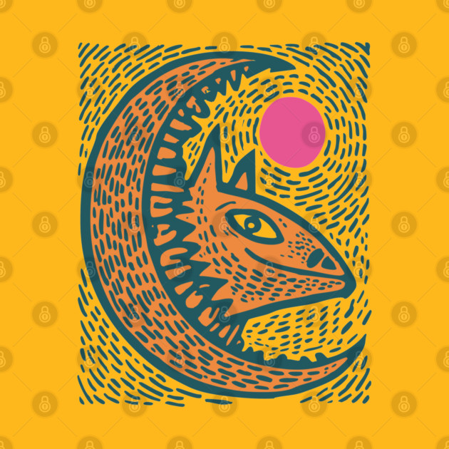 Crescent Moon Bat Linocut Art | Kids Halloween by TuncGK