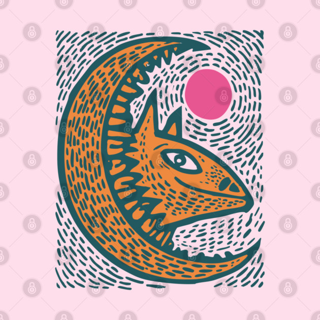 Crescent Moon Bat Linocut Art | Kids Halloween by TuncGK