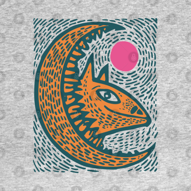 Crescent Moon Bat Linocut Art | Kids Halloween by TuncGK