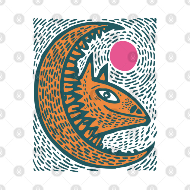 Crescent Moon Bat Linocut Art | Kids Halloween by TuncGK