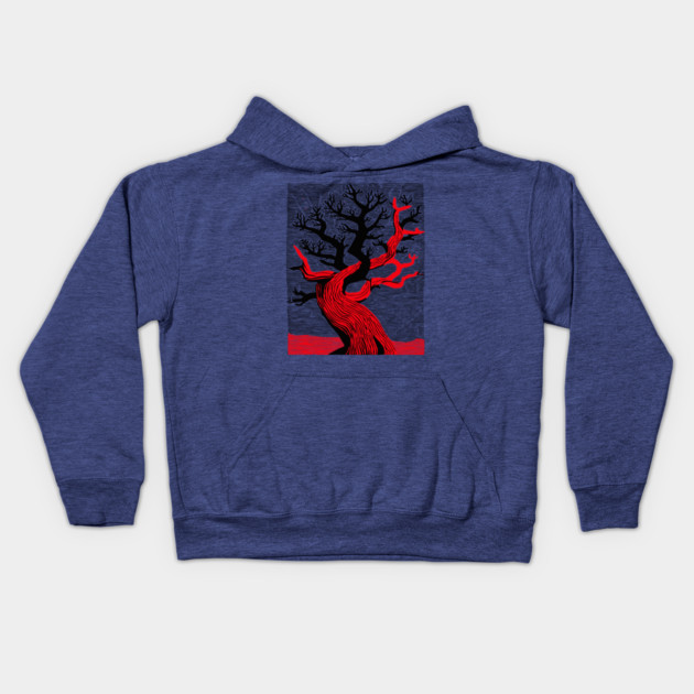 Haunted Forest Spooky Tree Woodcut Kids Hoodie by TuncGK