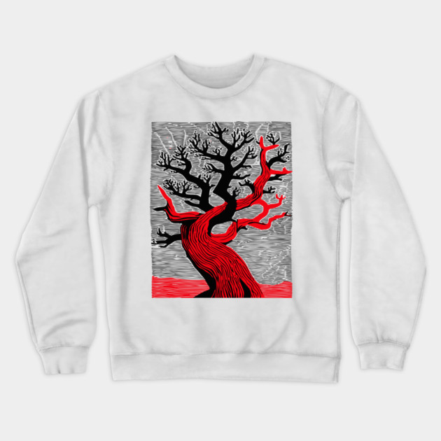 Haunted Forest Spooky Tree Woodcut Crewneck Sweatshirt by TuncGK