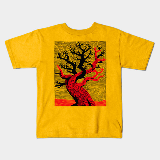 Haunted Forest Spooky Tree Woodcut Kids T-Shirt by TuncGK
