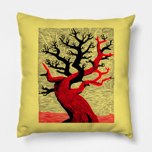 Haunted Forest Spooky Tree Woodcut Pillow