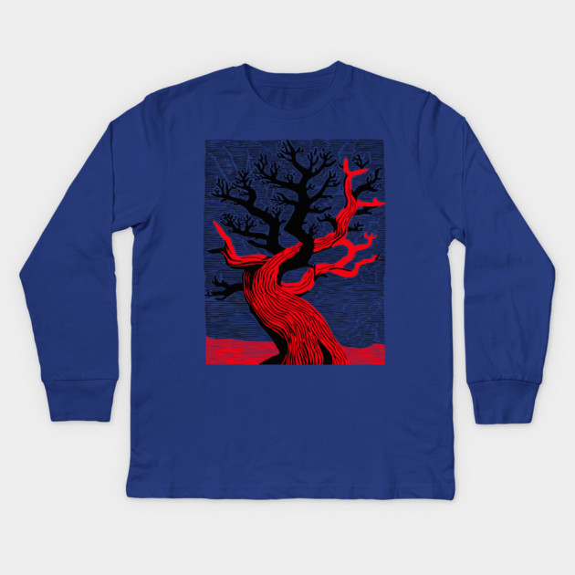 Haunted Forest Spooky Tree Woodcut Kids Long Sleeve T-Shirt by TuncGK