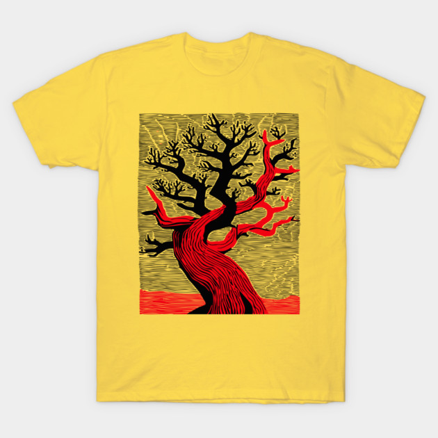 Haunted Forest Spooky Tree Woodcut T-Shirt by TuncGK
