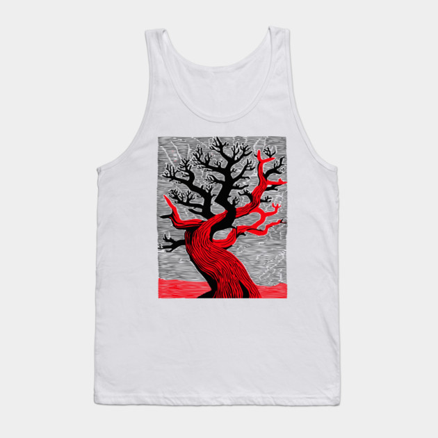 Haunted Forest Spooky Tree Woodcut Tank Top by TuncGK