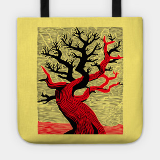 Haunted Forest Spooky Tree Woodcut Tote