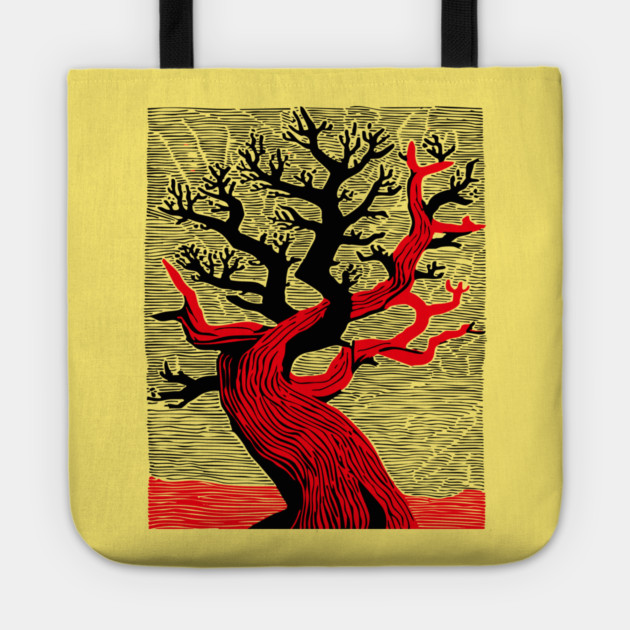 Haunted Forest Spooky Tree Woodcut Tote by TuncGK