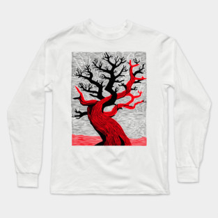 Haunted Forest Spooky Tree Woodcut Long Sleeve T-Shirt