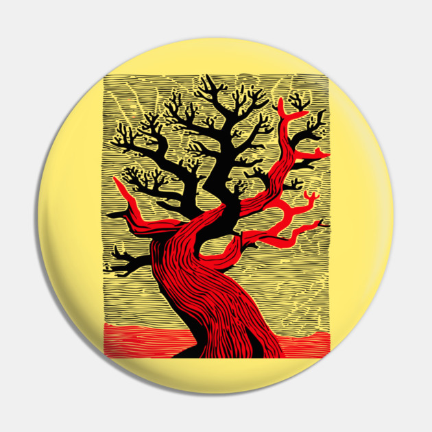 Haunted Forest Spooky Tree Woodcut Pin by TuncGK