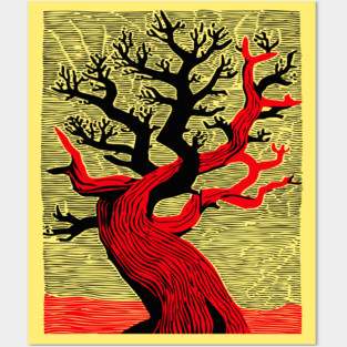 Haunted Forest Spooky Tree Woodcut Posters and Art